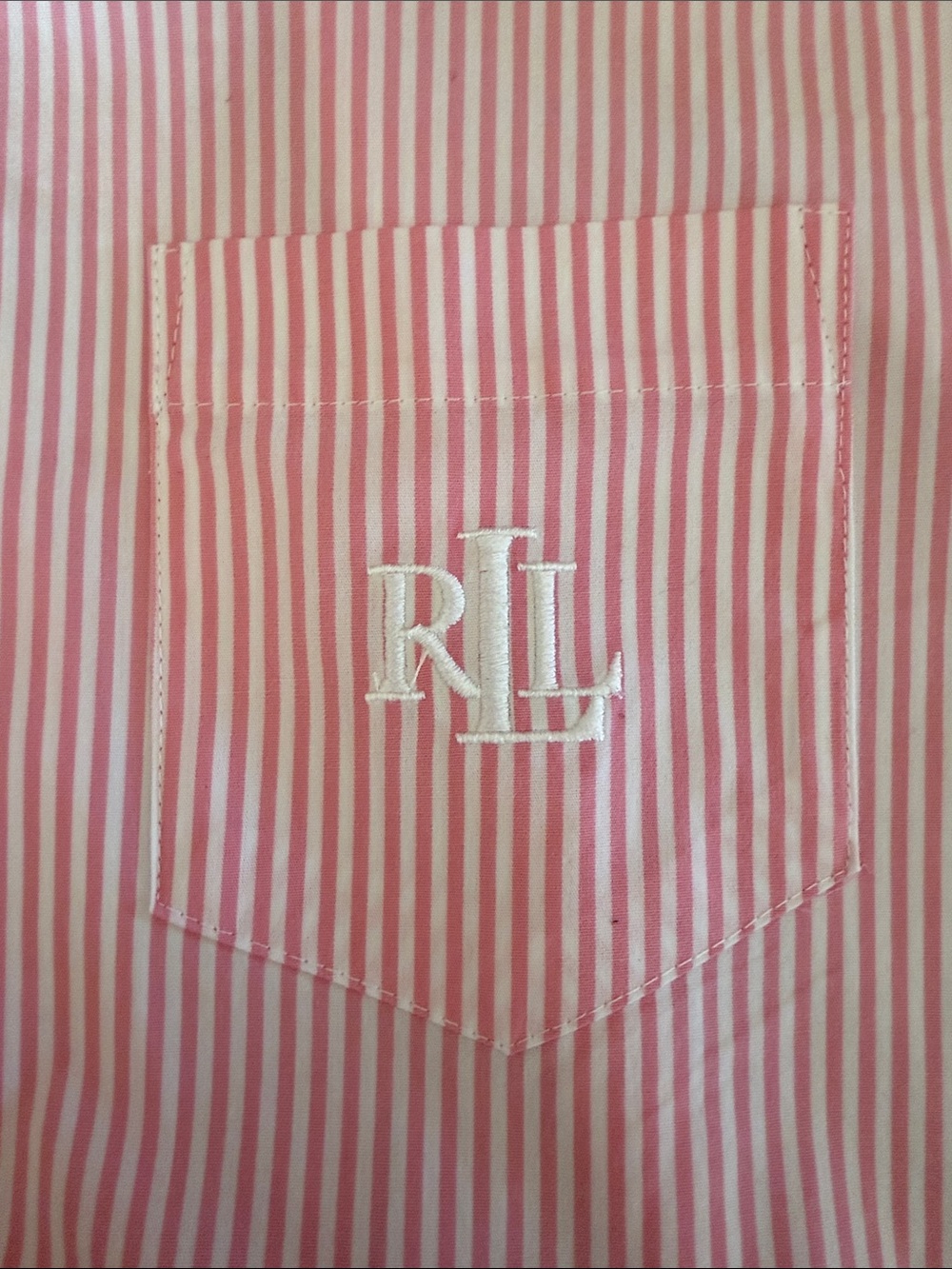 Lauren Ralph Lauren Boyfriend Sleepshirt Pink & White Stripe Cotton Poplin Sz XL - Picture 8 of 9
